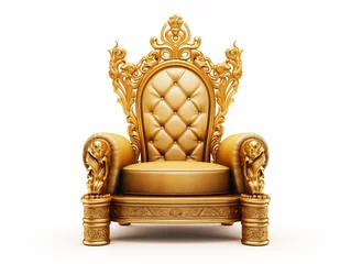 Fotobehang Golden luxury throne, gold royal chair isolated on white © BackgroundHolic