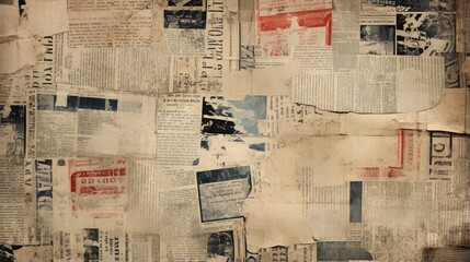 Abstract Collage of Vintage Newspaper Clippings - obrazy, fototapety, plakaty