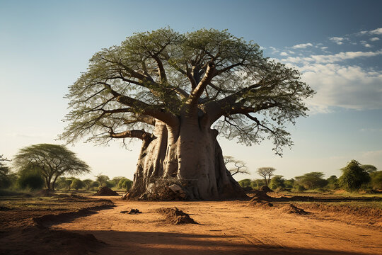 African baobab in the savannah, generative AI