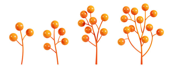 Autumn orange berry branch 3d render illustration set - cartoon bright colorful icon of ripe round plant fruit © Yuliia Osadcha