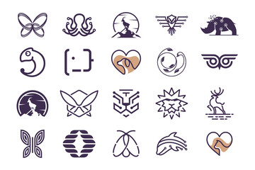 Set of animals logo design vector with creative element concept