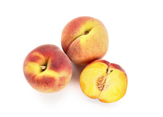 Sweet peaches on white background