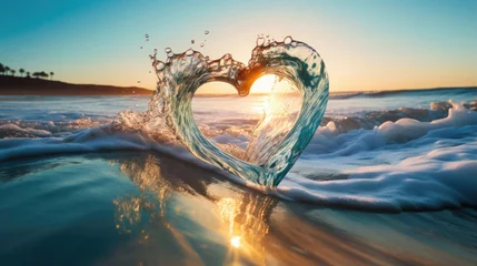 Poster heart shaped wave in the light blue sea - romantic image © Karat