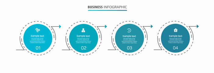Business infographic design template with 4 options, steps or processes. Can be used for workflow layout, diagram, annual report, web design 