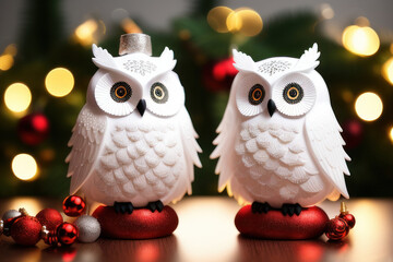 Christmas Owl couple decorations, Generative AI