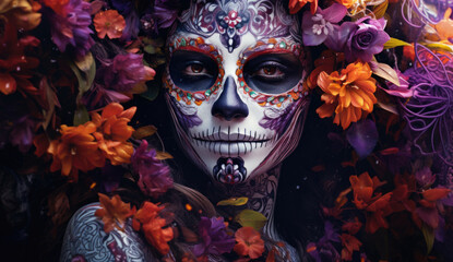 portrait of a woman at day of the dead music festival