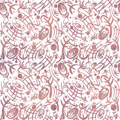 Abstract seamless pattern on transparent background. Paper texture, pink watercolor stains and splashes of golden glitter on pattern. (pattern: sp03b)