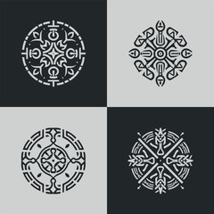 Monochrome ethical pattern and round shape ornament