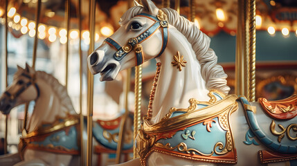 Carousel, horse, closeup, close-up, ornate, equestrian, decorative, vibrant, ride, carved, vintage