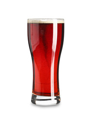 Glass of tasty kvass on white background