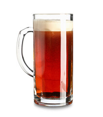 Mug of tasty kvass on white background