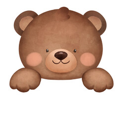 Fototapeta premium Watercolor Woodland Cute Bear Head
