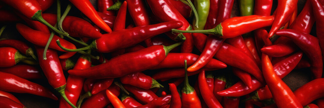 Spicy red chili pepper, eat local, organic market food, banner