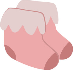 Pair of Pink Baby Socks with Fuzzy Cuffs - Cute Winter Apparel Illustration