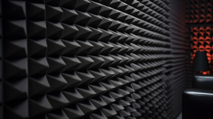 Grey dampening acoustic foam in the vocal recording room. - obrazy, fototapety, plakaty