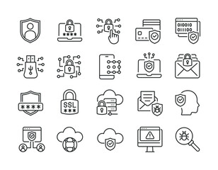 Cyber security thin line icons. Editable stroke. For website marketing design, logo, app, template, ui, etc. Vector illustration. - obrazy, fototapety, plakaty