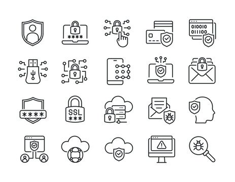 Cyber security thin line icons. Editable stroke. For website marketing design, logo, app, template, ui, etc. Vector illustration.