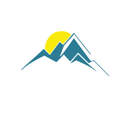 Mountains and Sun logo landscape vector PNG design cartoon