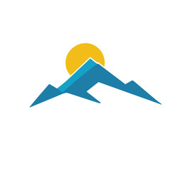 Mountains and Sun logo landscape vector PNG design cartoon