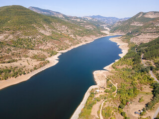 Aerial view of Kardzhali Reservoir meanders, Bulgaria