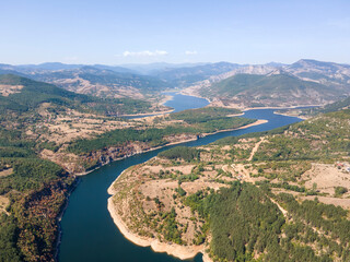 Aerial view of Kardzhali Reservoir meanders, Bulgaria