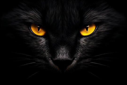 Close-up black cat face in the dark