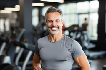 Photo sur Plexiglas Fitness Portrait of a handsome mature man standing in a gym smiling at the camera