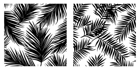Seamless Pattern of Brush Drawn Palm Leaves. Abstract Background with Tropical Foliage. Grunge Texture of Tropical Leaves. Ornament of Foliage with Exotic Branches. Vector Natural Seamless Pattern