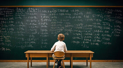 child at blackboard, decisive moment..