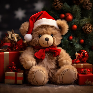 christmas teddy bear with gifts created with generative ai