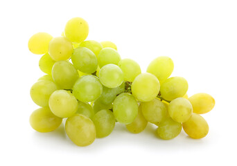Bunch of fresh green grapes on white background