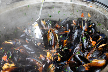 cooking seafood in a pan