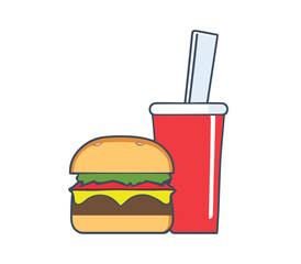 Hamburger and soda drink fast food meal illustration vector PNG image