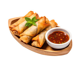 A Plate of Thai Spring Rolls and Dipping Sauce Isolated on a Transparent Background - obrazy, fototapety, plakaty