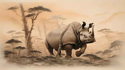 絶滅危惧種　クロサイ｜Black rhino Endangered species Generative AI