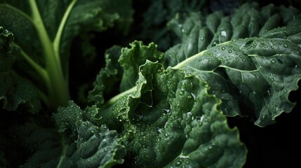 A textured shot captures the curly kale leaves, unveiling their crinkled surface, while the play of light and shadow adds depth and dimension.