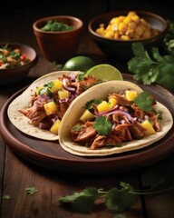 An explosion of tropical flavors awaits as succulent chunks of marinated pineapple join forces with tender roasted pork, fresh cilantro, and a jalapenoinfused salsa in a warm corn tortilla.