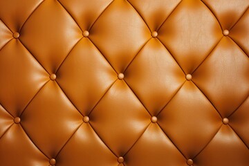 Gold leather upholstery. Close-up texture of genuine leather with Brown rhombic stitching. Luxury background. Brown leather texture with buttons for pattern and background | Generative AI