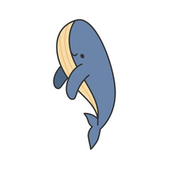 Cute cartoon whale isolated on white background. Vector illustration in flat style.