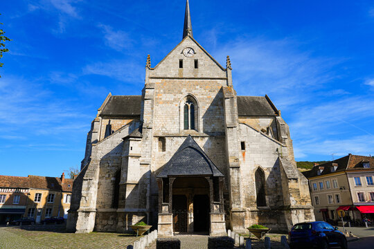 Facade of the church of Saint-Sauveur of Petit-Andely in Normandy, France