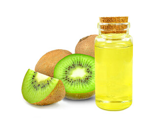 kiwi seed oil in bottle isolated on white background