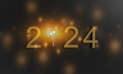2024 number text flare yellow orange color lightbulb lamp idea creative start business happy new year merry christmas xmas december vision planner inspiration goal innovation technology shiny motivate - Powered by Adobe