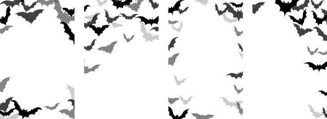 Halloween decoration banners, black bats flying over white background.