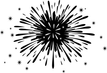 Vector firework icon . Firework with stars and sparks .Firework simple black line icon .