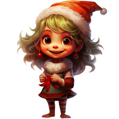 Christmas elf character Isolated on transparent background. Smiling elf. Happy elf with gift box