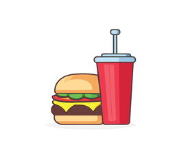 Hamburger and soda drink fast food meal illustration vector PNG image