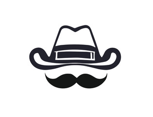 Cowboy classic hat with mustache sheriff head  wear vector PNG design 