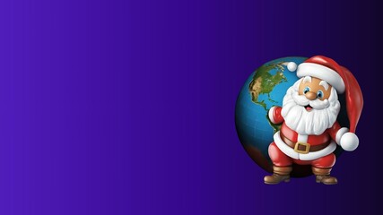 Obraz premium blue card with santa claus hugging the world