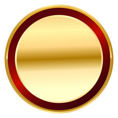 Golden and red premium circle badge isolated 3D realistic illustration.