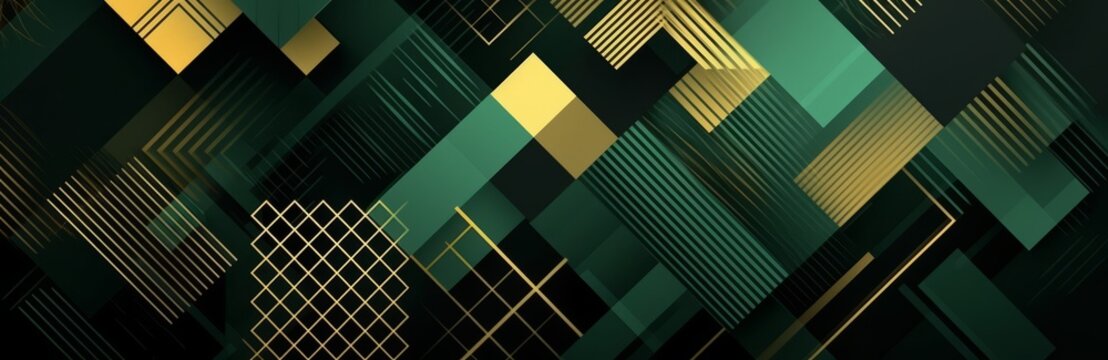 Abstract green and gold background for design with lines and squares, 3d effect, Web banner, Wide, Panoramic, Texture, Geometric shape, Business
 - Powered by Adobe